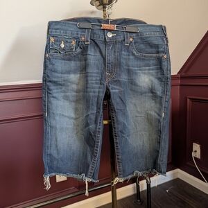 True Religion Vintage Made In USA Cutoff Blue Denim Jean Shorts Cotton Raw
